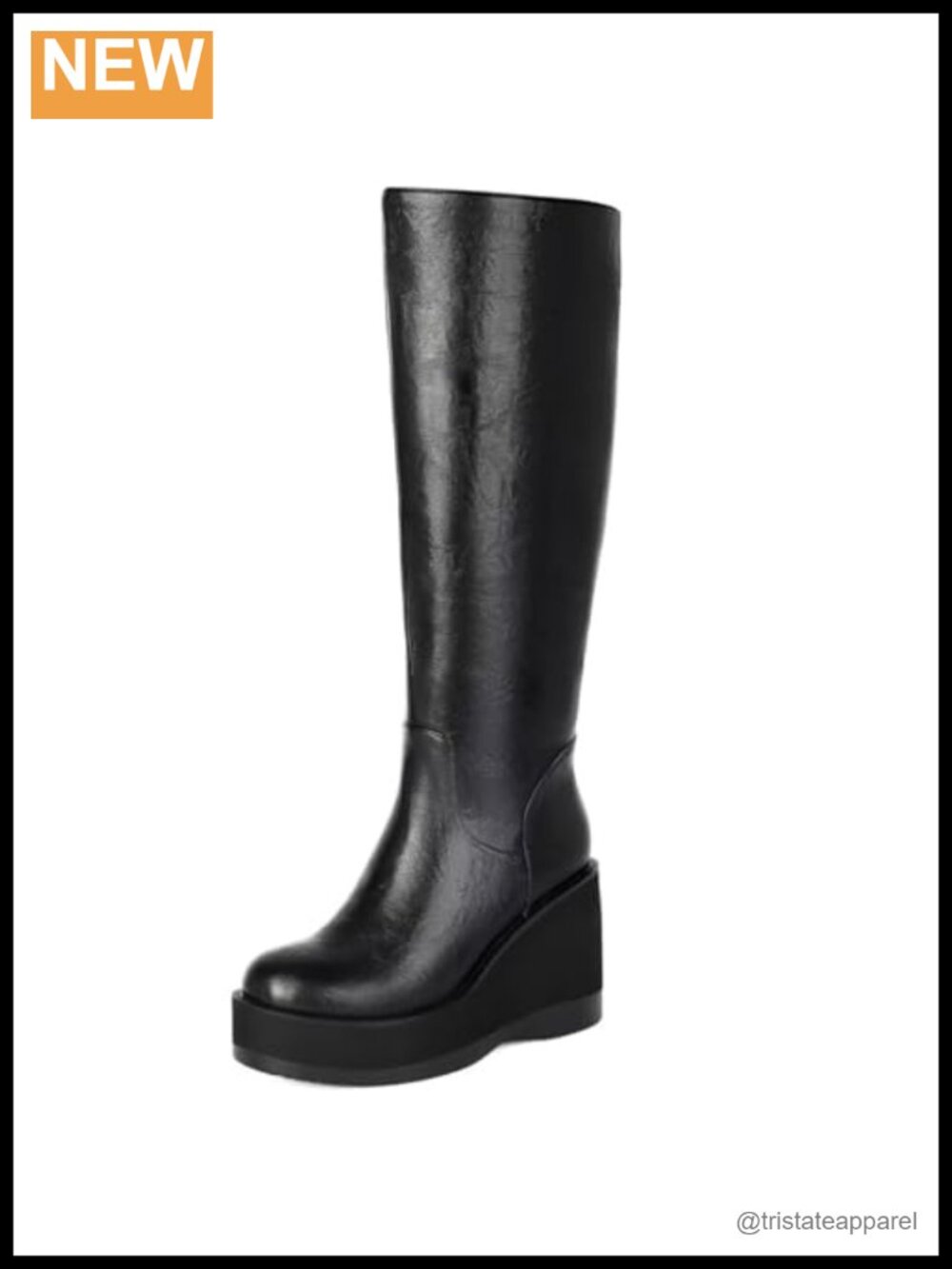 Wedge Knee High Boots Chunky Platform Faux Leather Tall